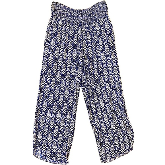 Pants - WindiRiver High Rise Palazzo Pants Navy White Print Size Large